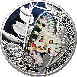 Монета 1 доллар 2010 Бабочки Аполлон parnassius apollo Ниуэ