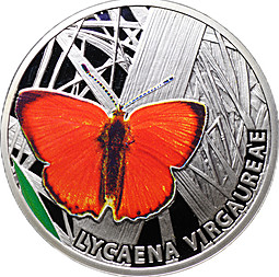 Монета 1 доллар 2010 Бабочки Червонец огненный lycaena virgavreae Ниуэ