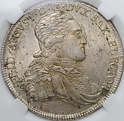 Монета 1 талер 1797 IEC Фридрих Август I Саксония слаб ННР MS 64