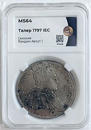 Монета 1 талер 1797 IEC Фридрих Август I Саксония слаб ННР MS 64