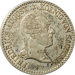 Монета 1/6 талера 1827 S Смерть Короля Фридриха Августа I Саксония