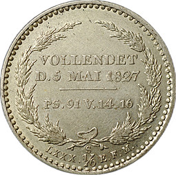 Монета 1/6 талера 1827 S Смерть Короля Фридриха Августа I Саксония