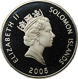Монета 25 долларов 2005 Легендарные боевые корабли Трирема Соломоновы Острова