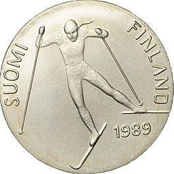 Монета 100 марок 1989 Чемпионат мира по лыжным гонкам Финляндия
