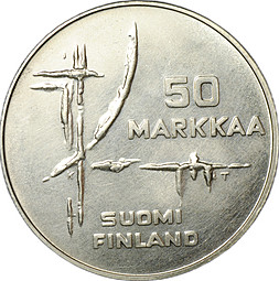 Монета 50 марок 1982 Чемпионат мира по хоккею Финляндия