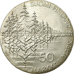 Монета 50 марок 1985 150 лет национальному эпосу "Калевала" Финляндия