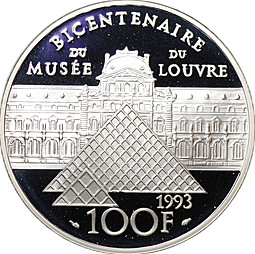 Монета 100 франков 1993 200 лет Лувру Венера Милосская Франция