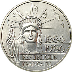 Монета 100 франков 1986 100 лет Статуе Свободы серебро Франция