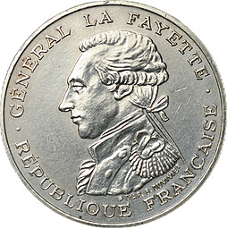 Монета 100 франков 1987 230 лет со дня рождения Генерала Жильбера Ла Файета серебро Франция