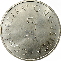 Монета 5 франков 1963 B 100 лет Красному Кресту Швейцария