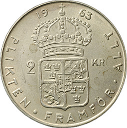 Монета 2 кроны 1963 U Швеция