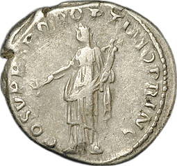 Монета Денарий 111 Траян (98-117) Пакс Римская Империя