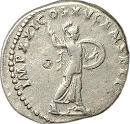 Монета Денарий 92 Домициан (81-96) Минерва вправо с щитом Римская Империя