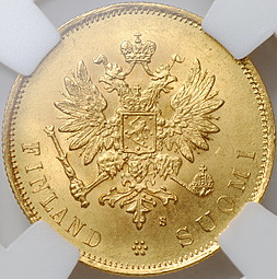 Монета 10 Марок 1879 S Русская Финляндия слаб ННР MS 65