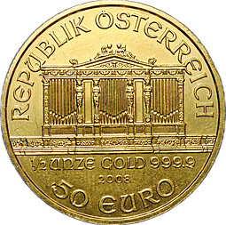 Монета 50 евро 2008 Венская филармония (филармоникер) Австрия