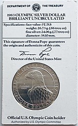 Монета 1 доллар 1983 P Олимпиада Лос-Анджелес Дискобол США