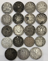 Инвестиционный лот серебра: полтинники СССР, Николая 2, 2 и 5 марок Германии 194 гр