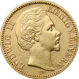 Монета 20 марок 1873 Бавария Германия