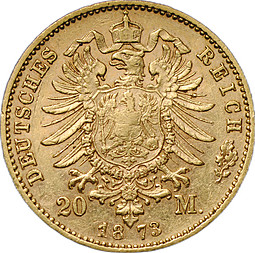 Монета 20 марок 1873 Бавария Германия