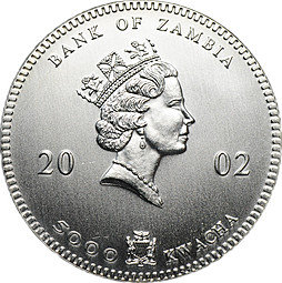 Монета 5000 квач 2002 Африканская природа - Слоны Замбия