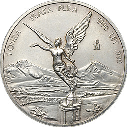 Монета 1 уцнция серебра (онза) 1996 Свобода Мексика