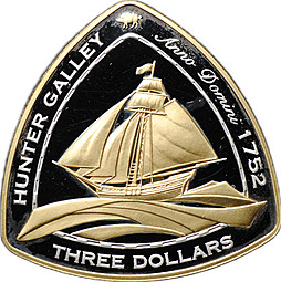 Монета 3 доллара 2006 Кораблекрушения Hunter Galley 1752 Бермуды