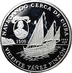 Монета 10 песо 1997 Плавание вокруг Кубы Куба