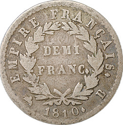 Монета 1/2 франка 1810 B - Руан Франция