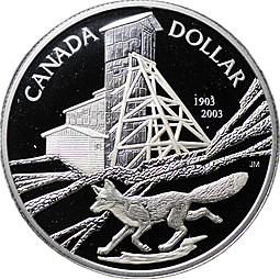 Монета 1 доллар 2003 100 лет добыче кобальта Лиса Канада