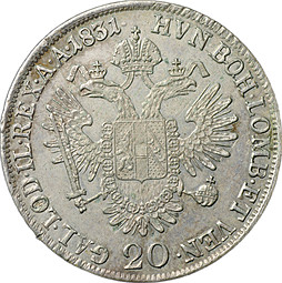 Монета 20 крейцеров 1835 A - Вена Франц I Австрия