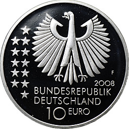 Монета 10 евро 2008 150 лет со дня рождения Макса Планка Германия