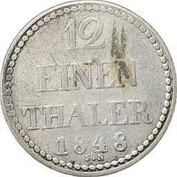 Монета 1/12 талера 1848 Мекленбург-Шверин