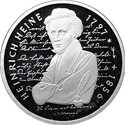 Монета 10 марок 1997 D - Мюнхен 200 лет со дня рождения Генриха Гейне Германия