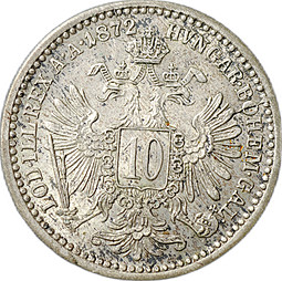 Монета 10 крейцеров 1872 Австрия