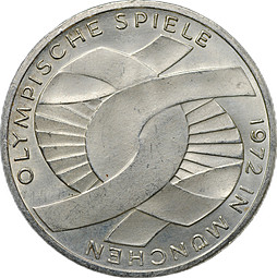 Монета 10 марок 1972 G - Карлсруэ XX летние Олимпийские Игры, Мюнхен 1972 - Узел Германия