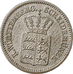 Монета 1 крейцер 1870 Вюртемберг