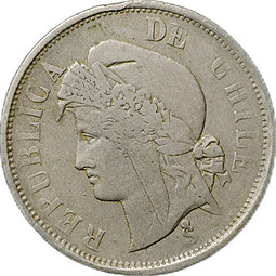 Монета 2 сентаво 1871 Чили