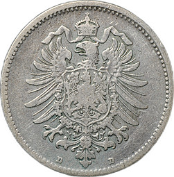 Монета 1 марка 1875 D - Мюнхен Германия