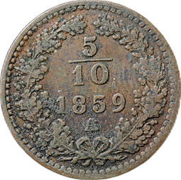 Монета 5/10 крейцера 1859 A - Вена Австрия