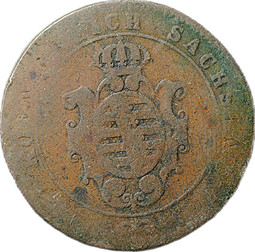 Монета 5 пфеннигов 1862 Саксония