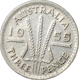 Монета 3 пенса 1955 Австралия