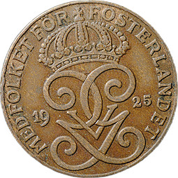 Монета 2 эре 1925 Швеция