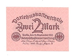 Банкнота 2 марки 1922 Германия Веймарская республика