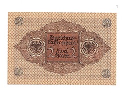 Банкнота 2 марки 1920 Германия Веймарская республика коричневая