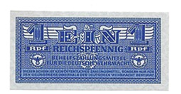 Банкнота 1 рейхспфеннинг (пфеннинг) 1942 Военные деньги Вермахта Германия Третий Рейх