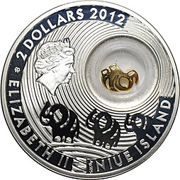 Монета 2 доллара 2012 Удача - Слоны Ниуэ