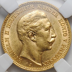 Монета 20 марок 1906 "J" - Гамбург Пруссия Германская империя Германия слаб ННР MS 62