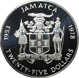 Монета 25 долларов 1978 25 лет коронации Королевы Елизаветы II Ямайка
