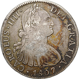Монета 8 реалов 1807 Мексика