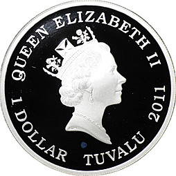 Монета 1 доллар 2011 Красноспинный паук (Latrodectus hasselti) Тувалу